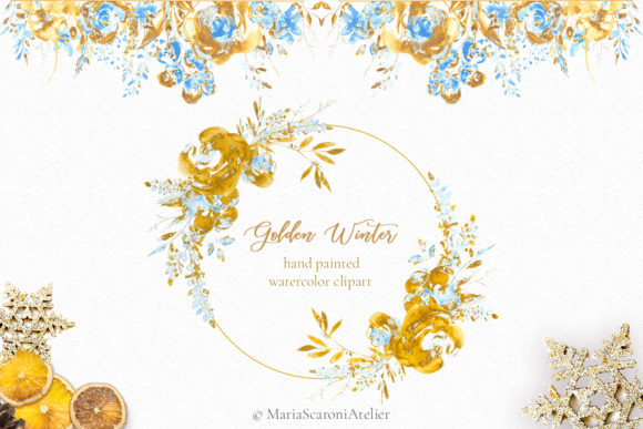 Golden Winter Watercolor Clipart: Elevating Your Design Projects with Elegant Floral Art
