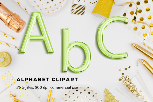 Green Foil Balloon Alphabet Clipart for Creative Projects